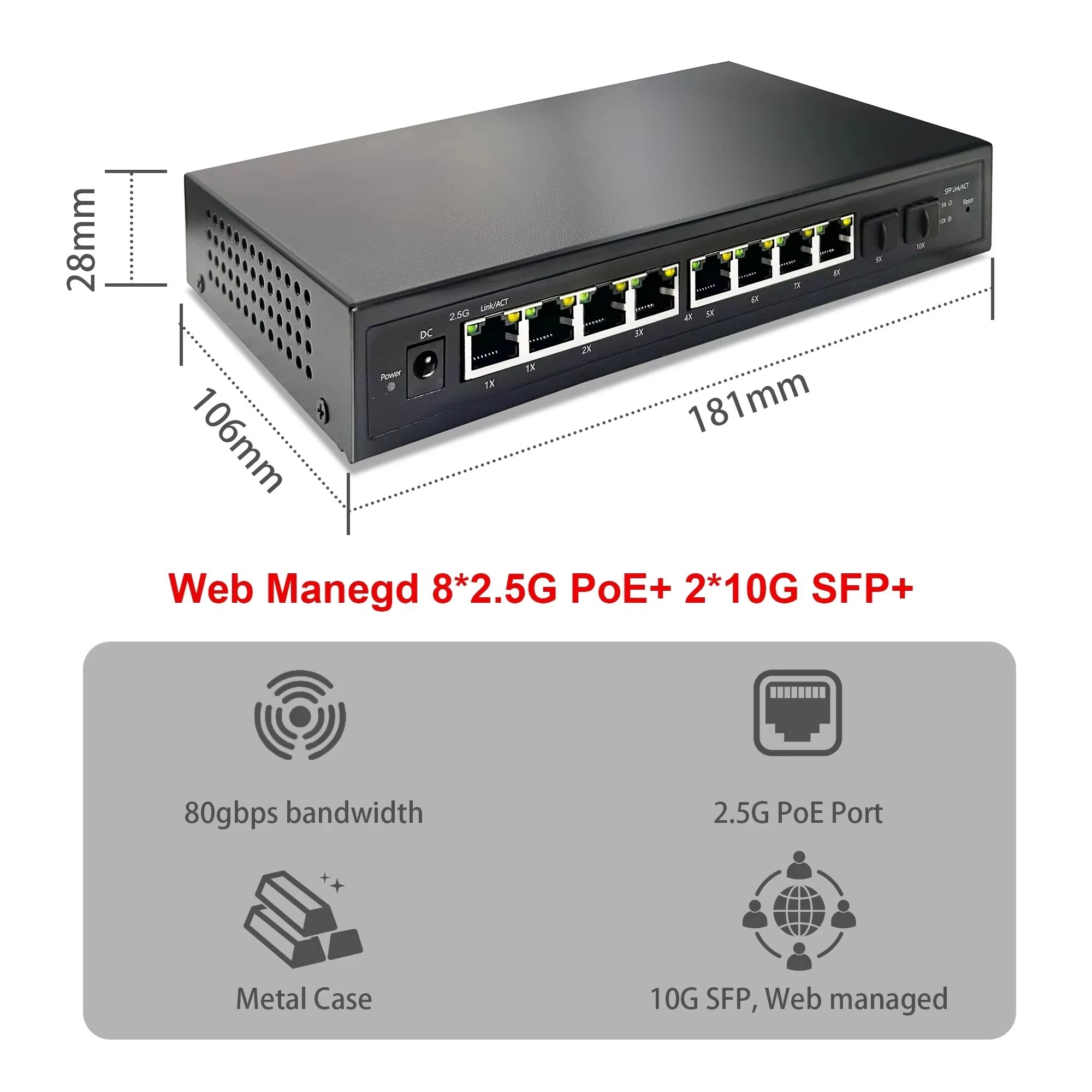 Sfp+ 10G Managed Switch 8 Port - Switch PoE gestito tramite web intelligente